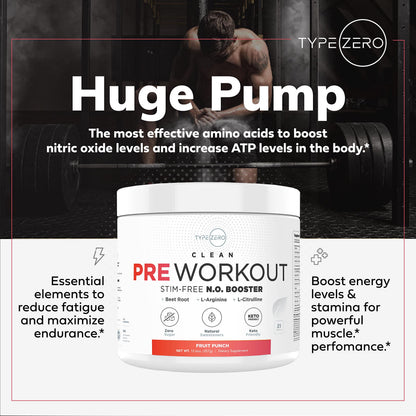 Ultra Clean Stim Free Pump Pre Workout + Nitric Oxide Booster (Fruit Punch) Beetroot, 7G Arginine Citrulline Malate, Betaine, Beta A, ACV+ - Sugar/Caffeine Free Natural Non Stim Preworkout Men & Women Type ZeroBuy Supplements Australia