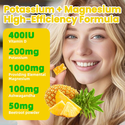 Potassium Magnesium Gummies,High Absorption Magnesium Glycinate,B6,D3,Potassium Citrate for Leg Cramps,Muscle,Electroyte for Adults Kids,Sugar-Free, 60 Gummies (Pineapple) WekannufodBuy Supplements Australia