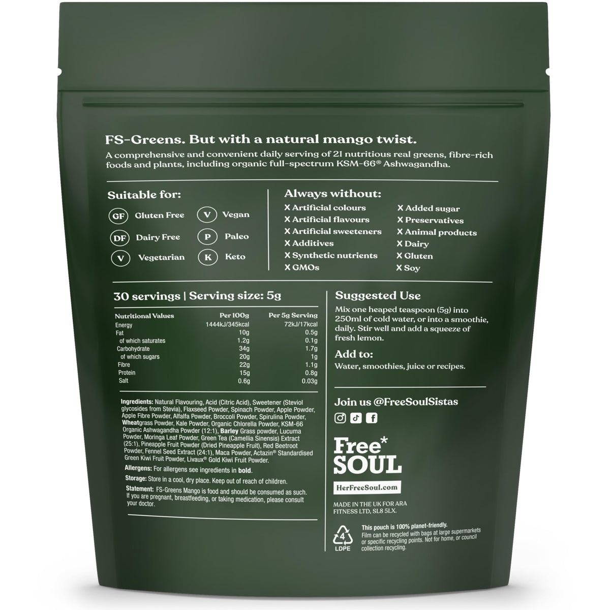 FS-Greens | 21 Advanced Greens, Superfoods, and Adaptogens Including KSM-66 Free SoulBuy Supplements Australia