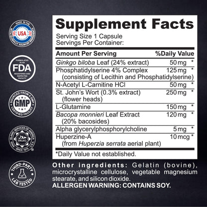Brain Neuro Matrix – Memory & Focus Nootropic with Ginkgo Biloba & Huperzine A – Caffeine-Free Vegan Brain Supplement for Clarity, Focus & Mood – 90 Capsules (3-Month Supply) KaitaminBuy Supplements Australia