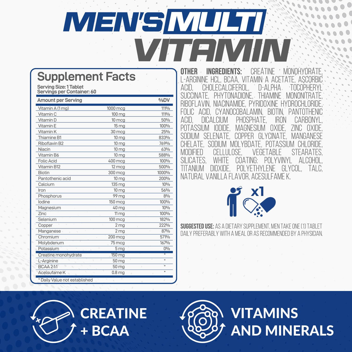 Forzagen Essentials Men's Multivitamin with Creatine and BCAA, Complete Vitamin and Mineral Complex, 60 Tablets Forzagen buy supplements Au