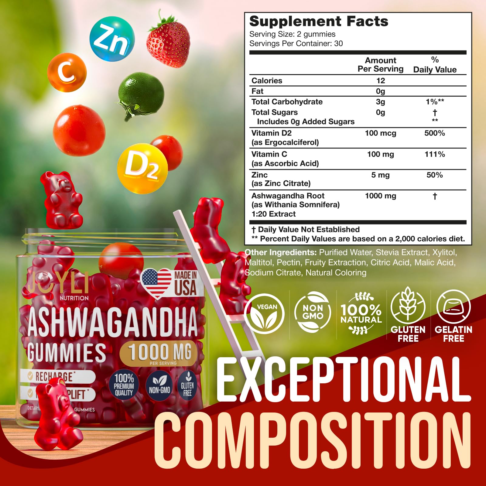 Ashwagandha Gummies for Women & Men - Natural Calm Gummies with Ashwagandha Root Extract Vitamin C Zinc - Ashwagandha Herbal Supplement for Sleep Stress Balance - 60 Vegan Sugar Free Chews JOYLI NutritionBuy Supplements Australia