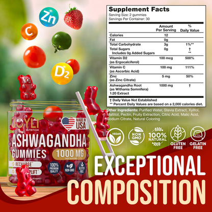 Ashwagandha Gummies for Women & Men - Natural Calm Gummies with Ashwagandha Root Extract Vitamin C Zinc - Ashwagandha Herbal Supplement for Sleep Stress Balance - 60 Vegan Sugar Free Chews JOYLI NutritionBuy Supplements Australia