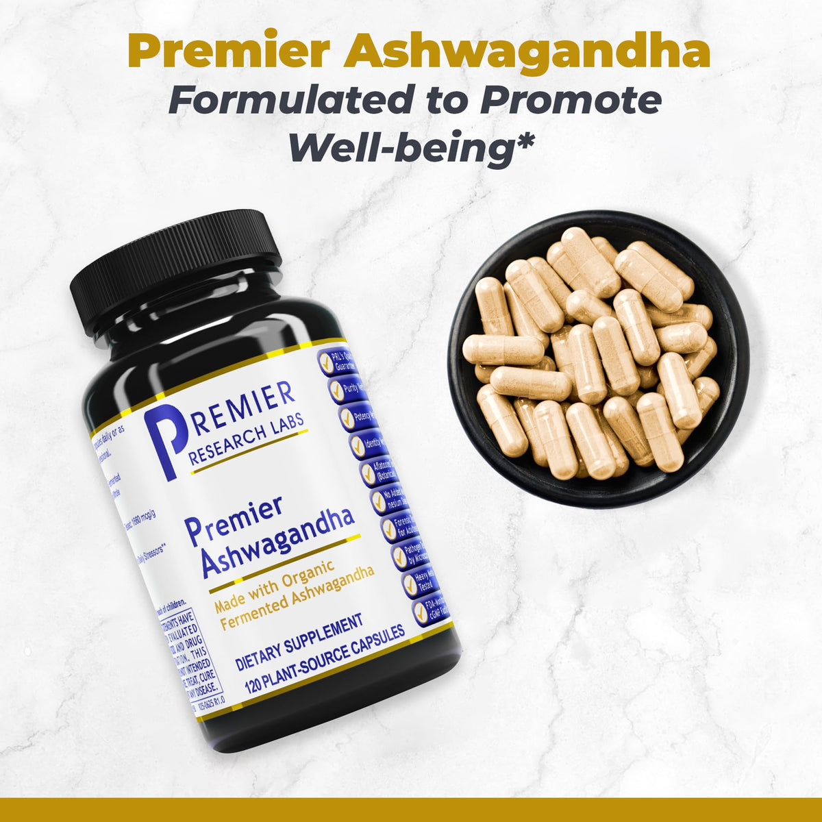 Premier Research Labs Premier Ashwagandha - Pure Supplement for Women & Men with Organic Ashwagandha Root, Herbal Pills for Stress & Sleep Support, Fermented for Absorption - 120 Plant-Based Capsules Premier Research LabsBuy Supplements Australia