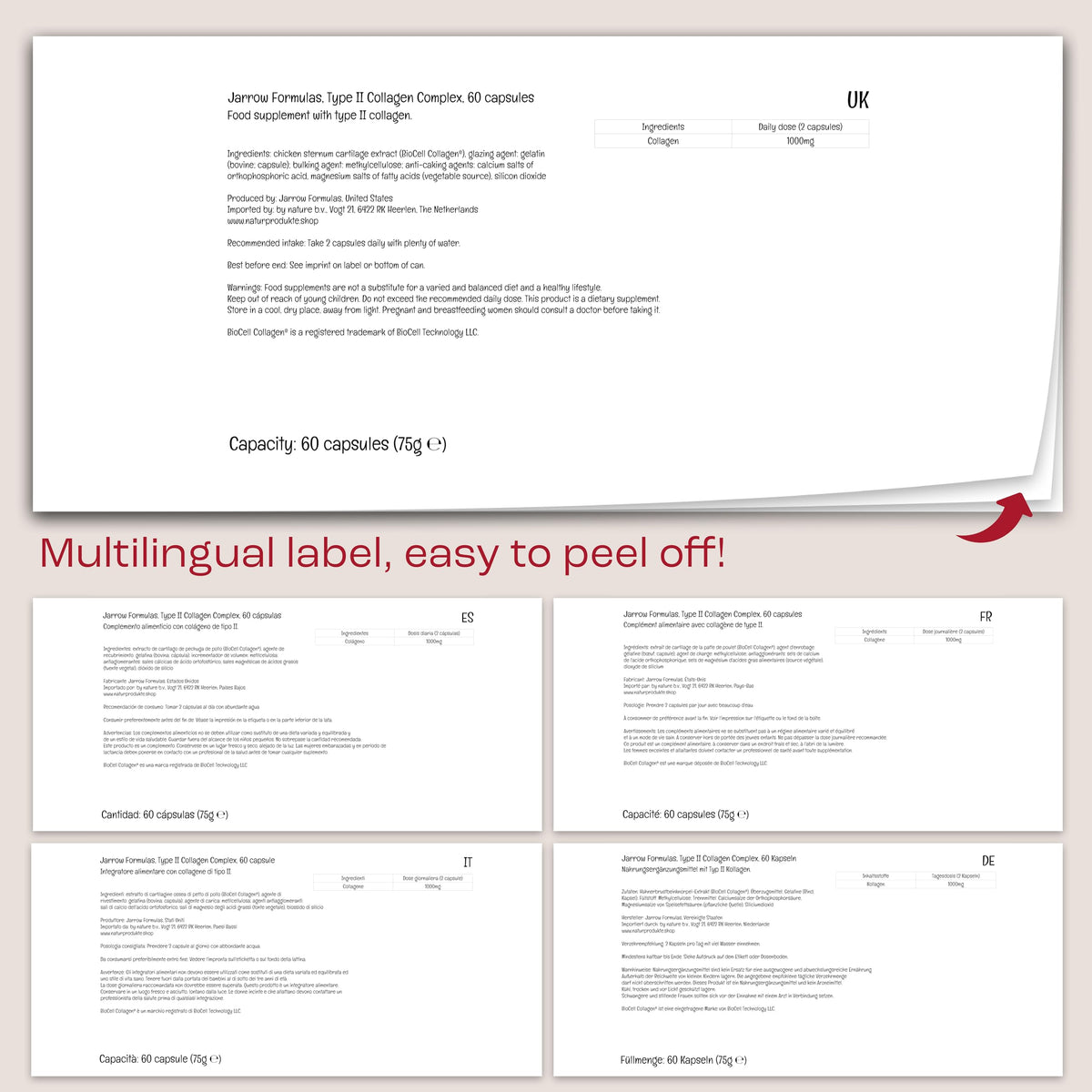 Jarrow Formulas, Type II Collagen Complex (Type 2 Collagen), 60 Capsules Jarrow FormulasBuy Supplements Australia