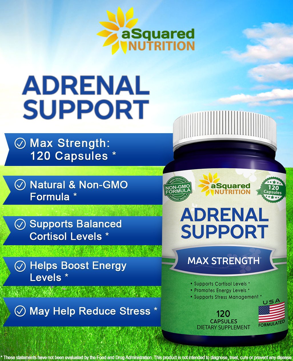 aSquared Nutrition Adrenal Support & Cortisol Manager Supplement (120 Capsules)-Adrenal Health w/Vitamin C Complex Pills to Support Fatigue & Stress Relief-Ashwagandha, L-Tyrosine, Rhodiola & Ginseng aSquared NutritionBuy Supplements Australia