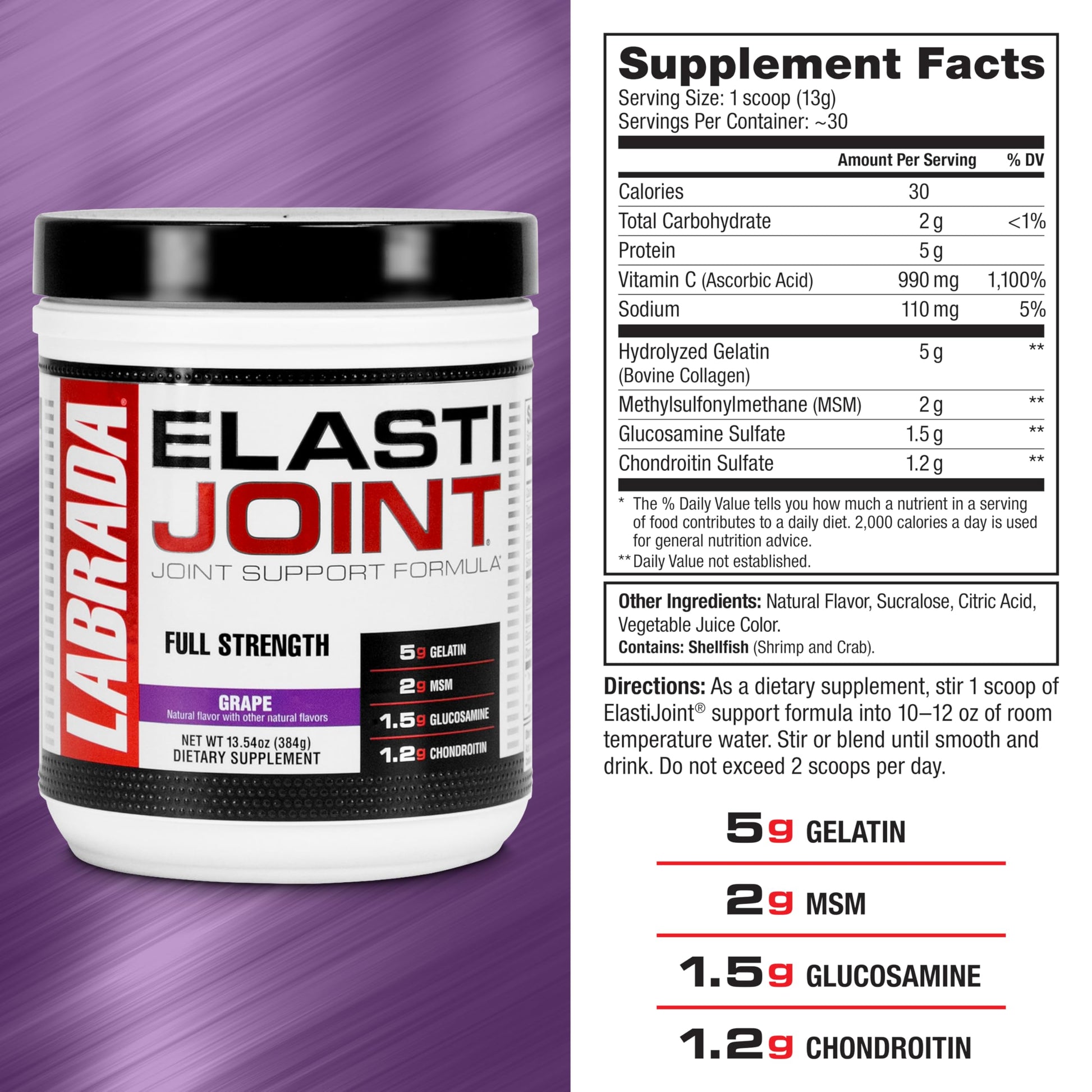 Labrada Nutrition Elastijoint, Grape - Glucosamine Joint Support Supplement Powder for Men & Women, Joint Relief & Bone Health Supplement with MSM, Glucosamine Chondroitin MSM - Gluten-Free Labrada buy supplements Au