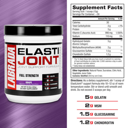 Labrada Nutrition Elastijoint, Grape - Glucosamine Joint Support Supplement Powder for Men & Women, Joint Relief & Bone Health Supplement with MSM, Glucosamine Chondroitin MSM - Gluten-Free Labrada buy supplements Au