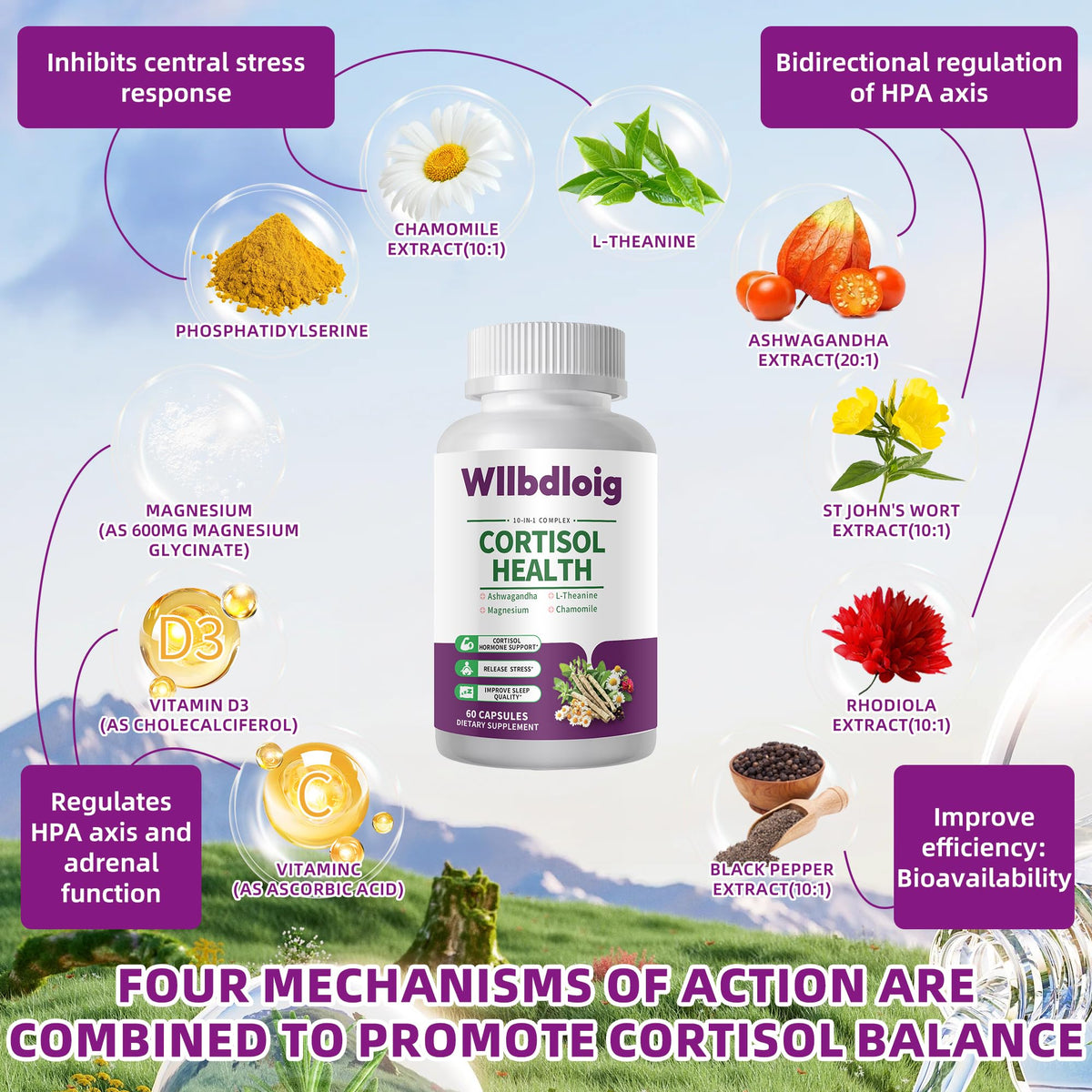 Cortisol Supplements for Women Men, High Cortisol Reducer Health, Detox Cortisol Manager for Stress Relief ,Mood and Sleep with Ashwagandha, L-Theanine, Lower and Control - Non-GMO,Vegan 60 Capsules WllbdloigBuy Supplements Australia
