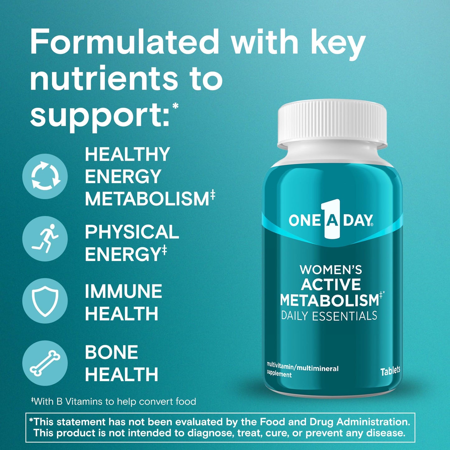 One A Day Women's Active Metabolism Daily Essential, Multivitamin for Women, Metabolism Support, Vitamins for Women with All 8 B-Vitamins, Vitamin D, Magnesium & More,120 Count ONE A DAYBuy Supplements Australia