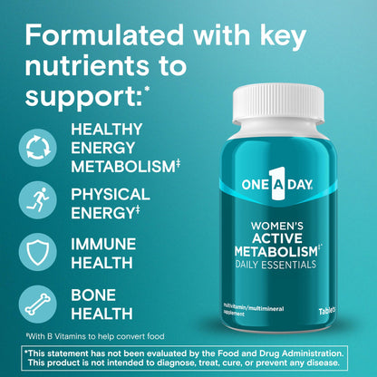One A Day Women's Active Metabolism Daily Essential, Multivitamin for Women, Metabolism Support, Vitamins for Women with All 8 B-Vitamins, Vitamin D, Magnesium & More,120 Count ONE A DAYBuy Supplements Australia