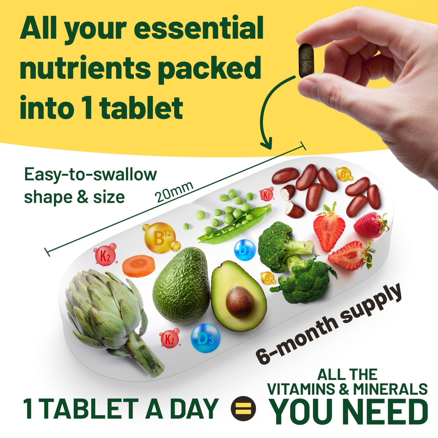 Vegan Vitality Multivitamins & Minerals for Women and Men with High Strength Vitamin B12, D3 & K2. 180 Vegan Multivitamin Tablets - 6 Months Supply Vegan VitalityBuy Supplements Australia