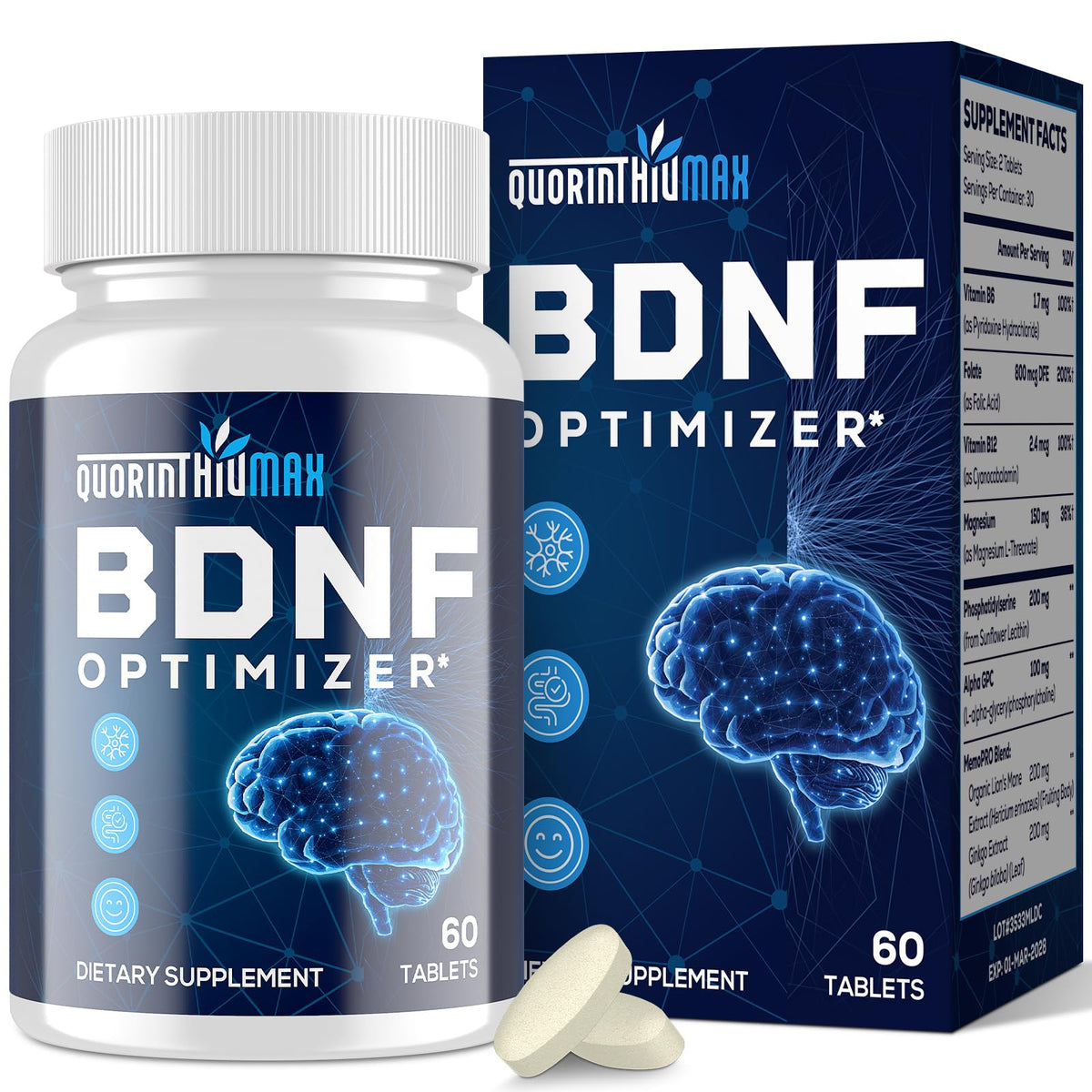 Nootropic Brain Supplement for Memory and Focus – BDNF Optimizer – Cognitive, Mental Clarity & Mood – High Absorption – Organic Lion's Mane, L-Theanine, Ginkgo Biloba & Alpha GPC – 60 Tablets QuorinthiumaxBuy Supplements Australia