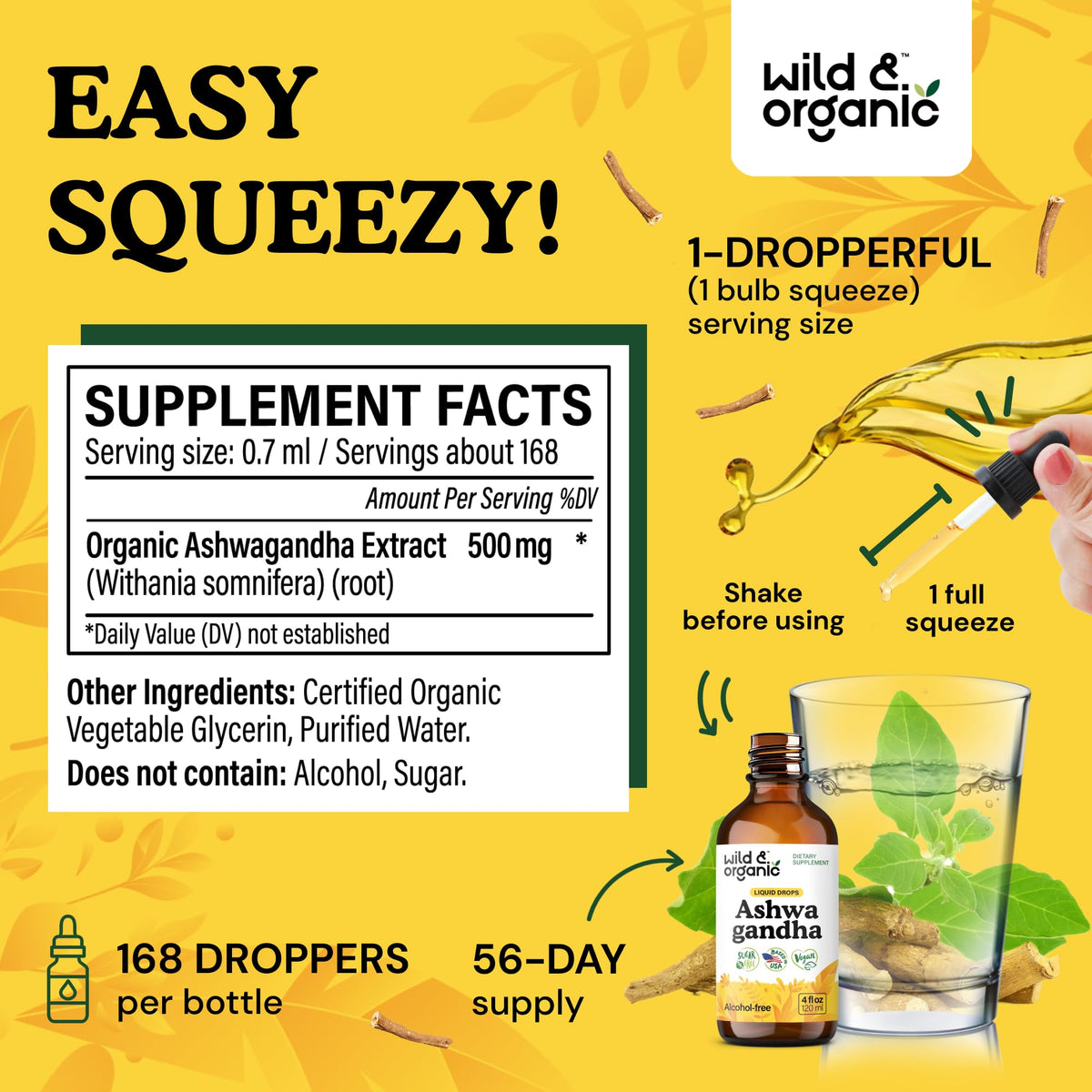 Wild & Organic Ashwagandha Drops - Mood Support & Positive Energy - 500 mg Ashwagandha for Women & Men - Add to Tea Liquid Extract for Relaxation - Non-GMO, Sugar & Alcohol-Free Tincture - 4 fl oz Wild & OrganicBuy Supplements Australia