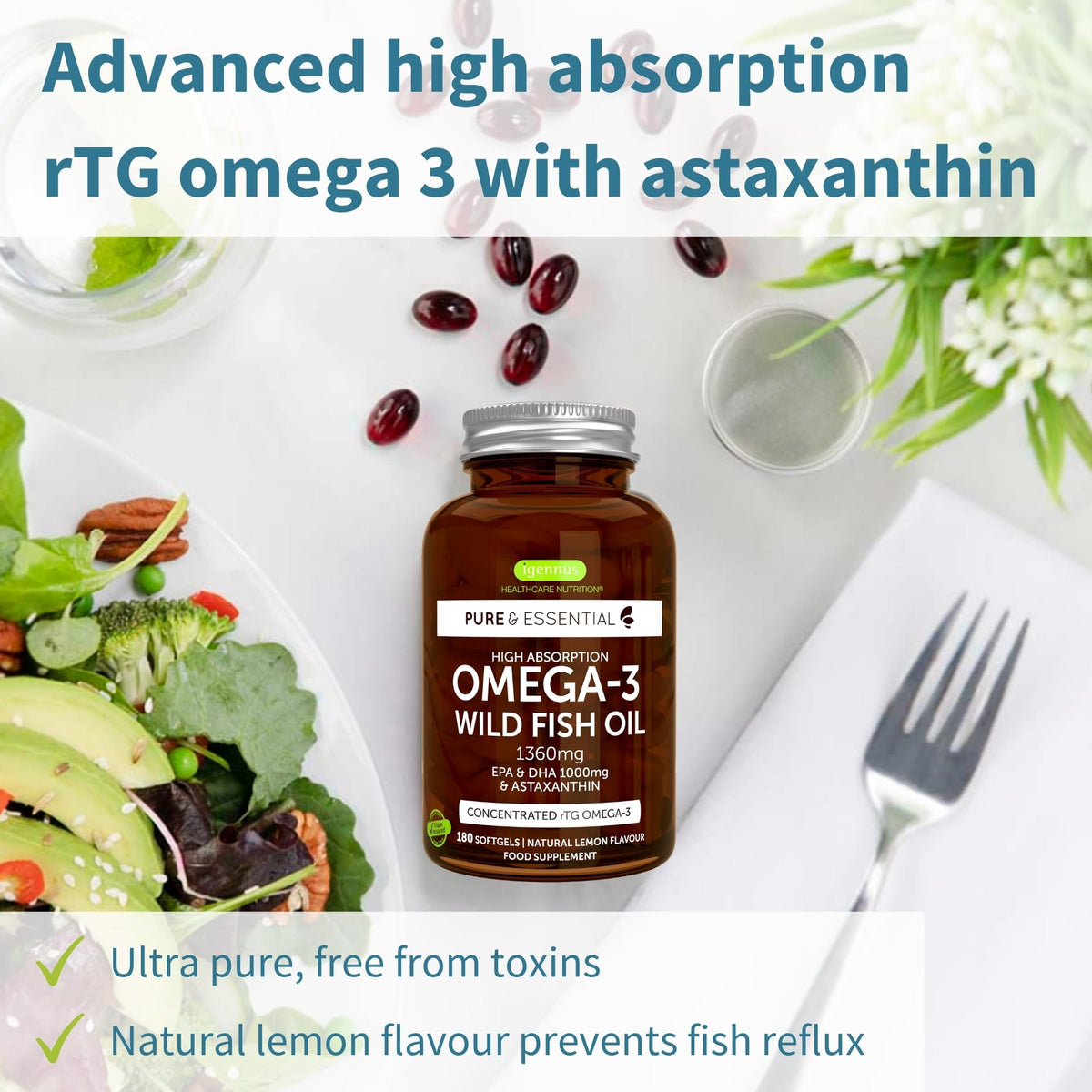 Omega-3 Wild Fish Oil & Astaxanthin, The Most Advanced High Absorption rTG Omega-3 Igennus Healthcare NutritionBuy Supplements Australia