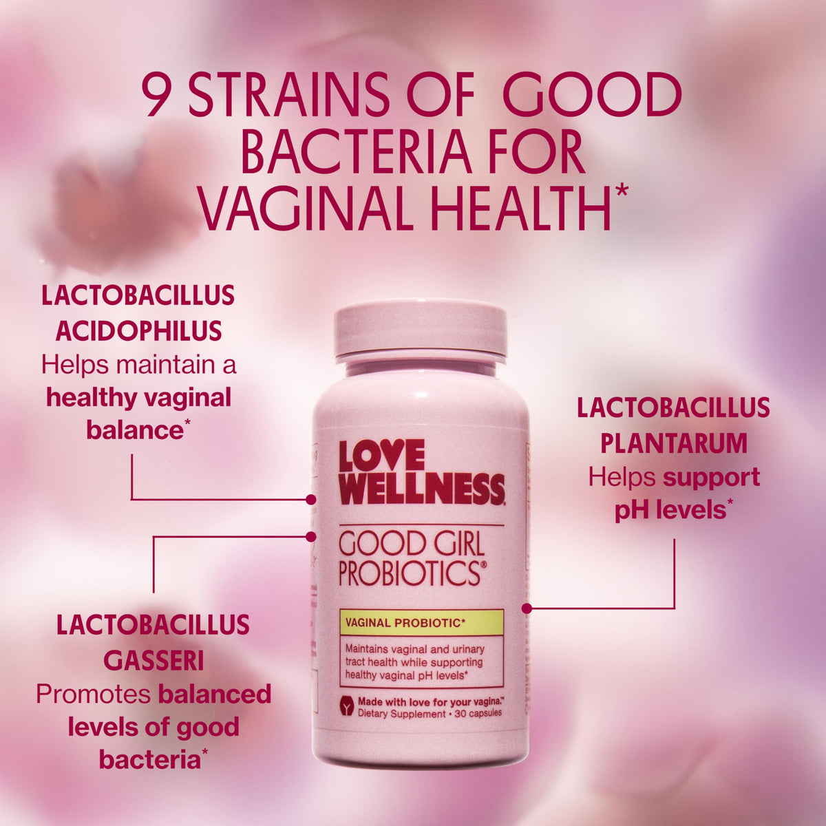 Love Wellness Good Girl Probiotics | Women’s Vaginal Health & pH Balance Supplement | 9-Strain Probiotic for Urinary Tract, Yeast, Odor & Immune Support | Gluten-Free (30-Day Supply) Love WellnessBuy Supplements Australia