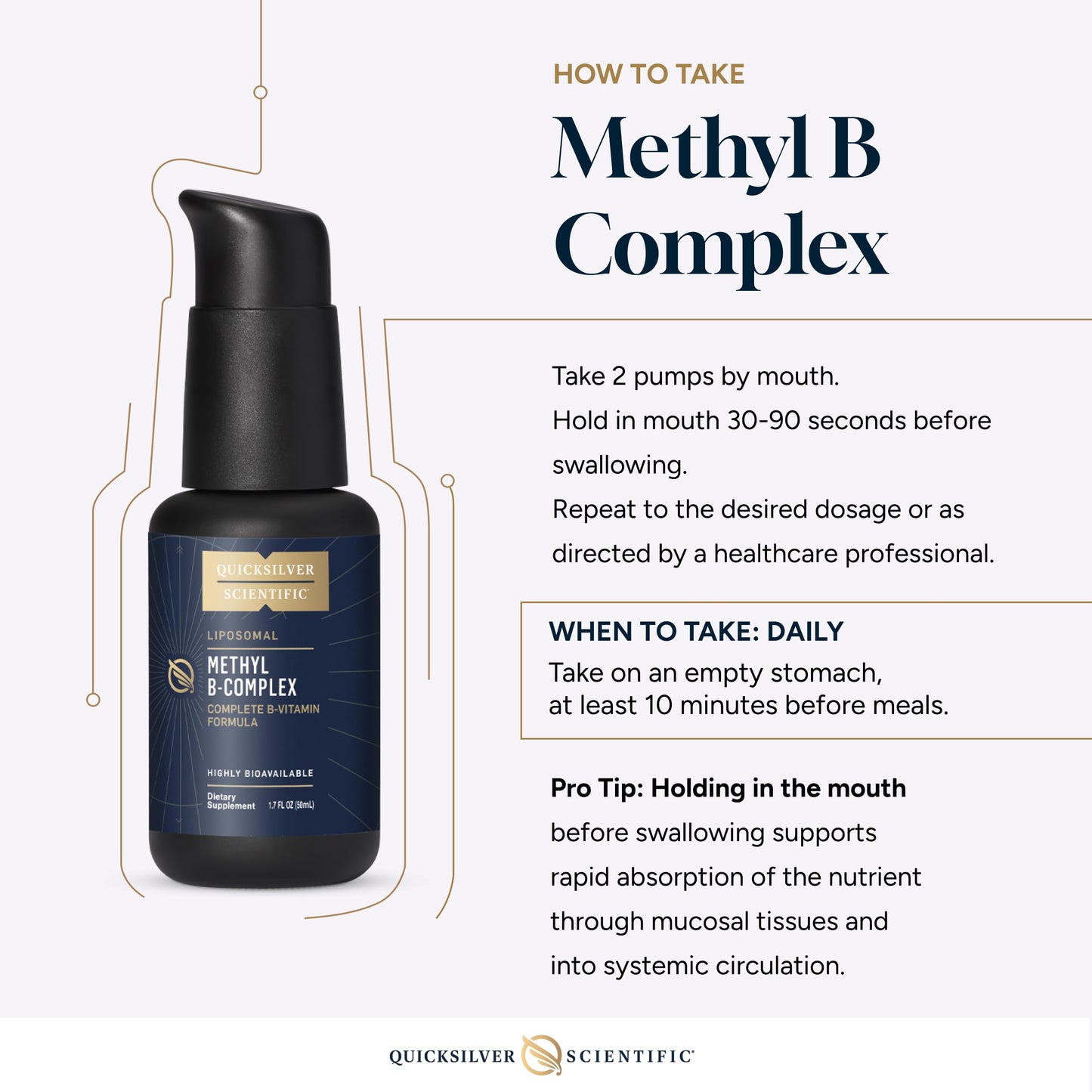 Quicksilver Scientific Methyl B Complex - Liquid Vitamin with Superior Liposomal Absorption of Vitamin B12, Folate, Vitamin B6, Riboflavin, Biotin, Pantothenic Acid, Vitamin B1, Niacin (50 ml) Quicksilver ScientificBuy Supplements Australia
