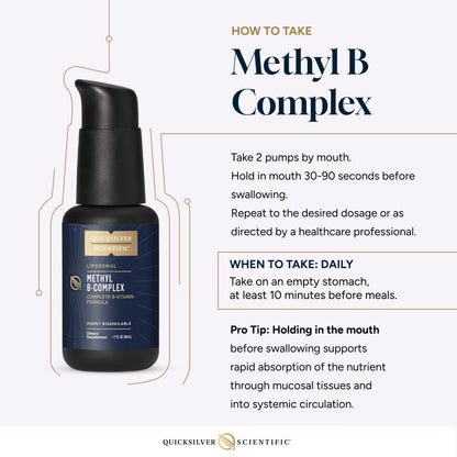 Quicksilver Scientific Methyl B Complex - Liquid Vitamin with Superior Liposomal Absorption of Vitamin B12, Folate, Vitamin B6, Riboflavin, Biotin, Pantothenic Acid, Vitamin B1, Niacin (50 ml) Quicksilver ScientificBuy Supplements Australia