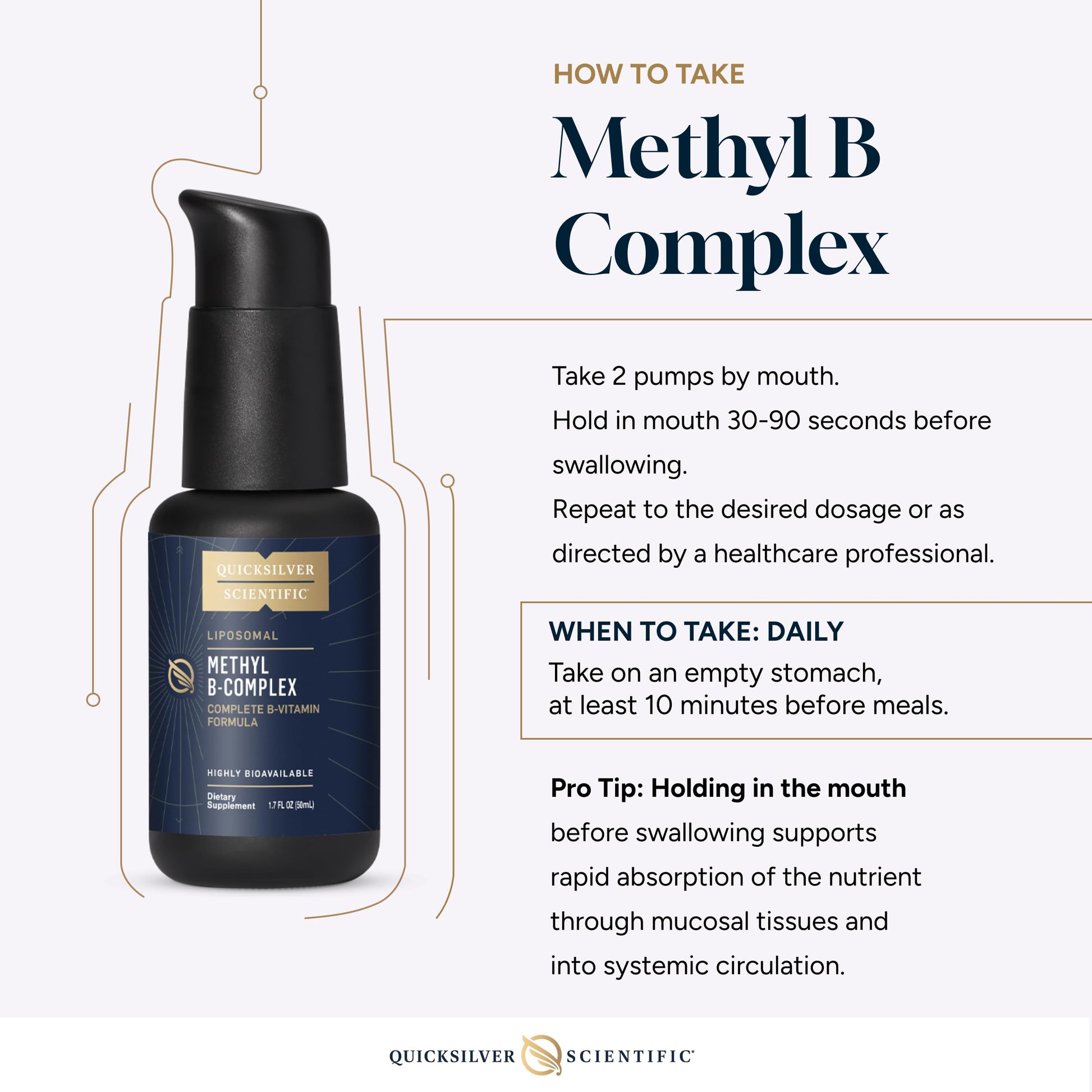 Quicksilver Scientific Methyl B Complex - Liquid Vitamin with Superior Liposomal Absorption of Vitamin B12, Folate, Vitamin B6, Riboflavin, Biotin, Pantothenic Acid, Vitamin B1, Niacin (50 ml) Quicksilver ScientificBuy Supplements Australia