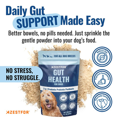 Azestfor Gut Health Supplement for Dogs – 3 in 1 Probiotic, Prebiotic & Postbiotic Blend – Supports Digestion, Immunity & Skin – Easy-to-Use Powder – for All Breeds & Sizes – 60g (30 Servings) AzestforBuy Supplements Australia