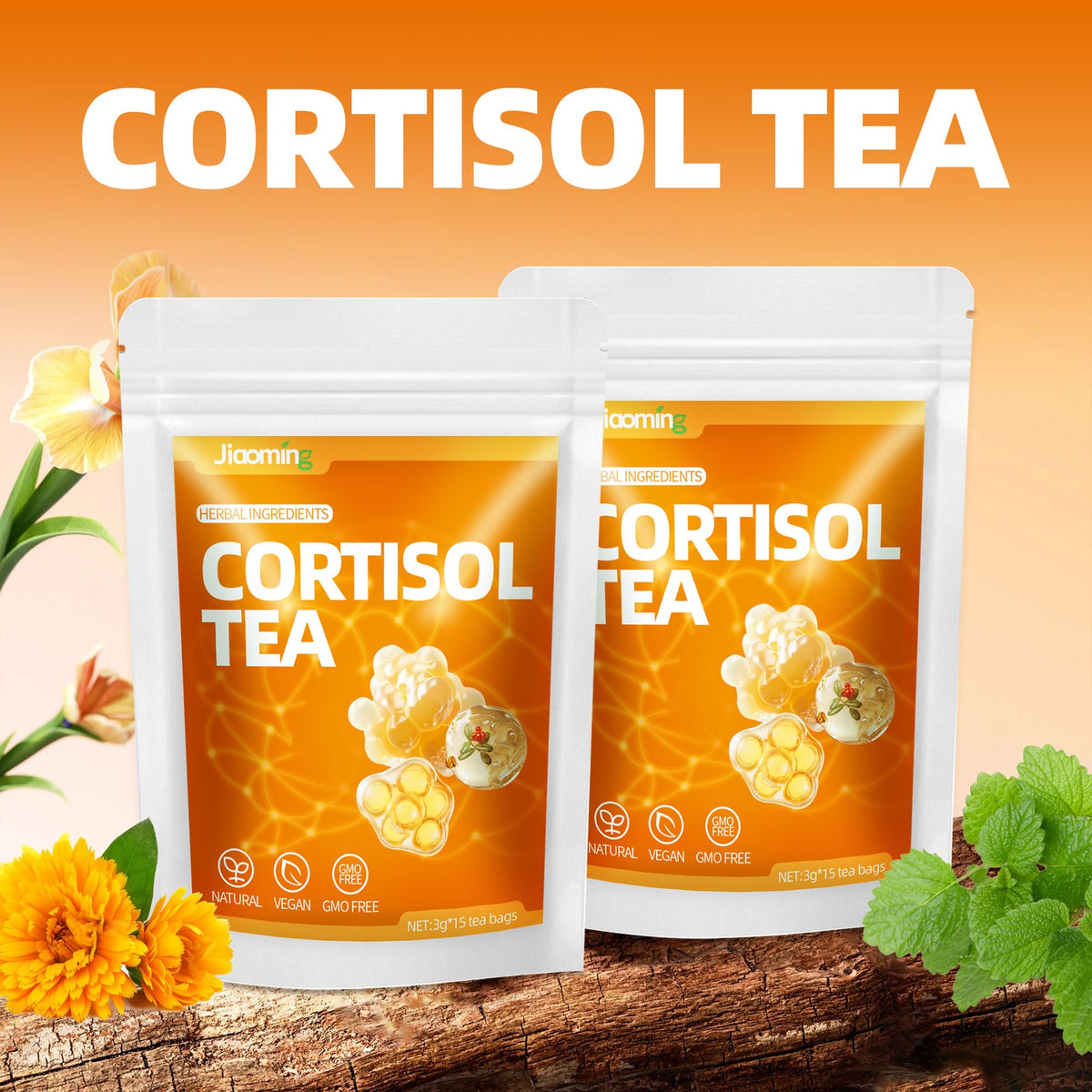 JIAOMING 2 Packs Natural Cortisol Reducing Tea, Healthy Cortisol Levels & Mental Clarity, Loose Leaf Detox Drink Teabags with Ashwagandha for Men and Women Sleep Time Relaxation, Mood Swing Reducer JiaomingBuy Supplements Australia