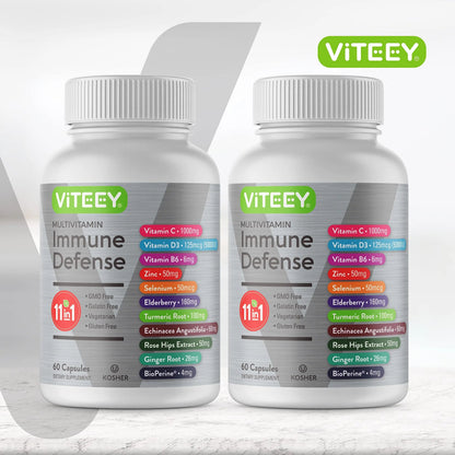 VITEEY 11 in 1 Immune Support Supplement - Immune Defense with Vitamin D3, B6, Echinacea, Turmeric, Rose-HIPS, Selenium Viteey