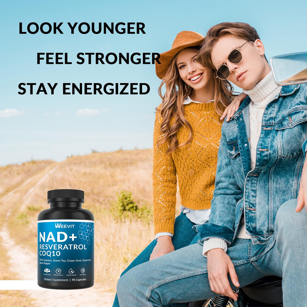 WEEVIT NAD+ Resveratrol Supplement with COQ10, Quercetin, Turmeric, NAD+ Supplement for Men and Women - Energy, Focus & Anti-Aging Support - Gluten Free, Non-GMO WEEVITBuy Supplements Australia