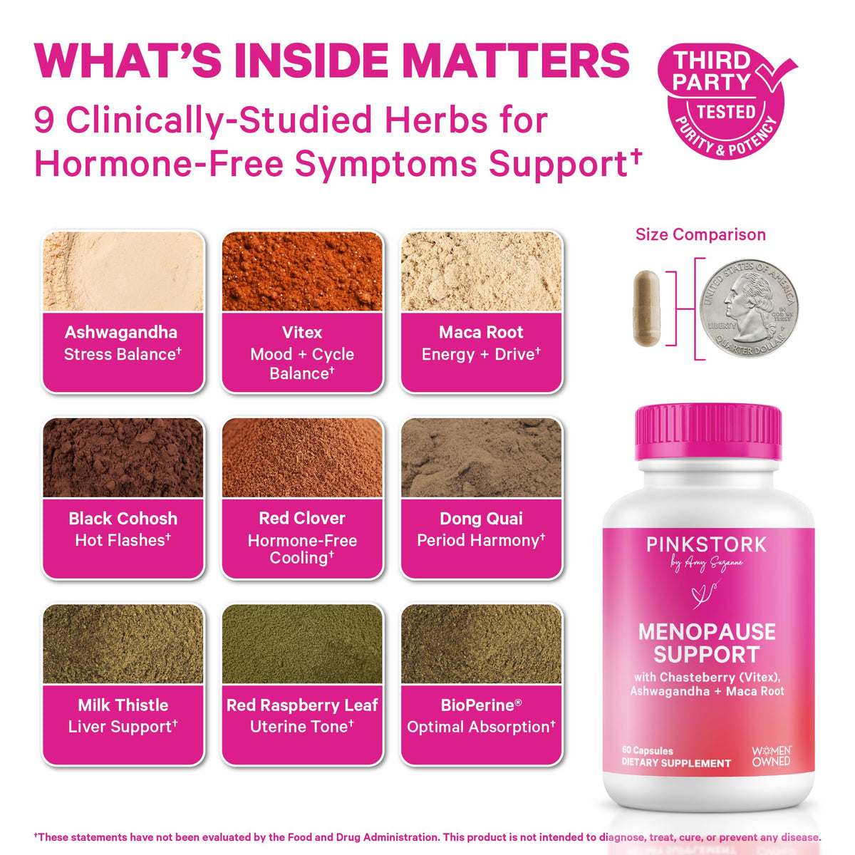 Pink Stork Menopause Support for Women - Hot Flash, Mood, Sleep, Weight, Cortisol & Hormonal Balance - Vegan, Estrogen-Free Perimenopause Relief - Ashwagandha, Maca - 60 Capsules Pink StorkBuy Supplements Australia