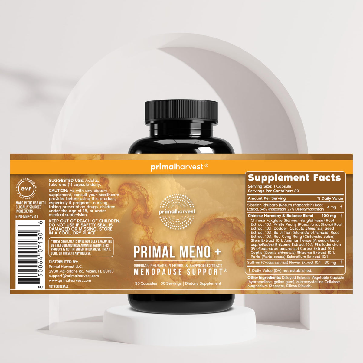 Primal Harvest Meno+ Menopause Support with Saffron & Chinese Herbs Support Mood, Menopausal Symptom Relief, & General Well-Being (1 Pack) Primal HarvestBuy Supplements Australia