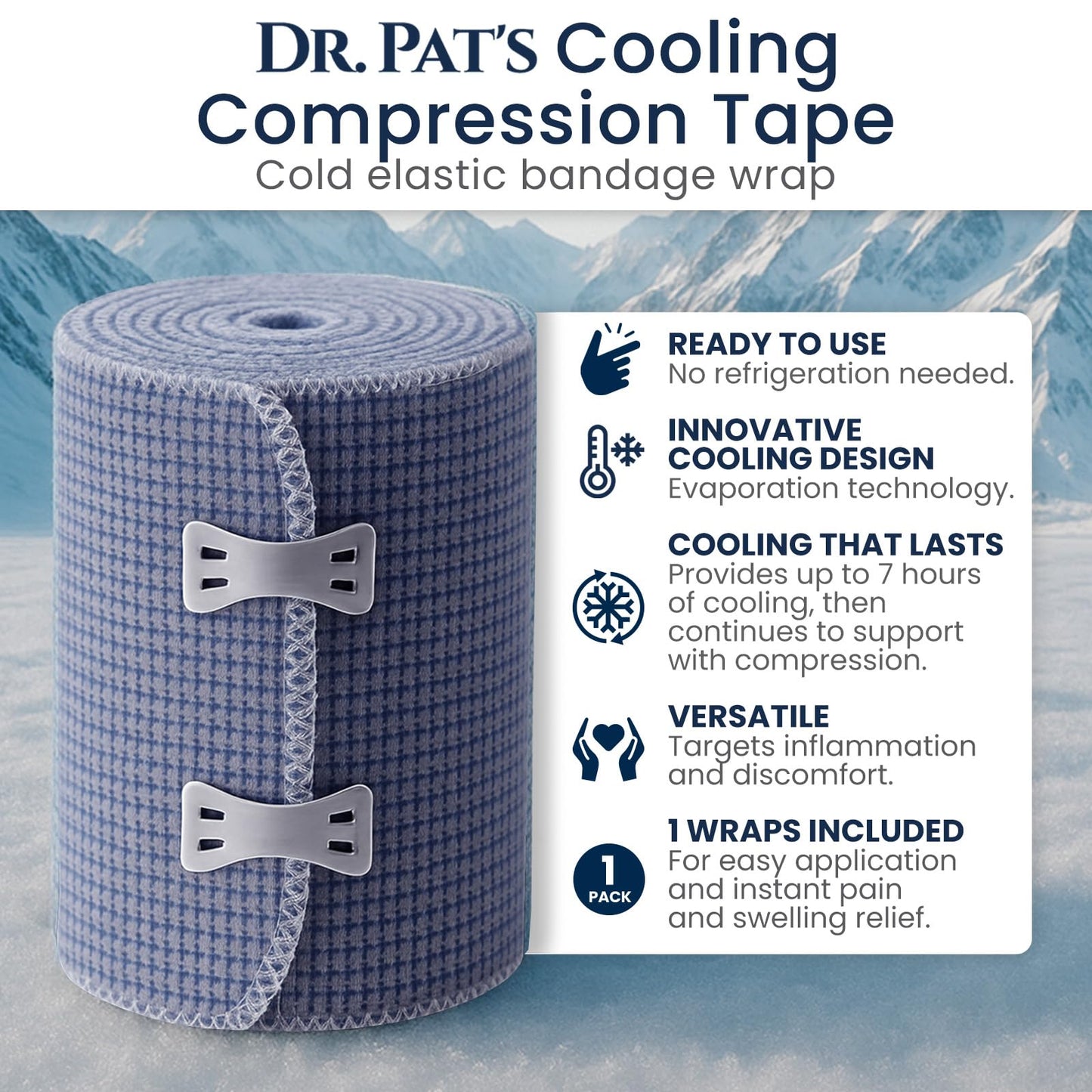 Dr Pat's Ice Tape - Cooling Bandage Wrap Athletic Tape - Compression Instant Cold Compress Wrap with Menthol - Elastic, Athletic for Sore Muscles, Pain Relief Now, Swelling, Recovery, Sports Dr. Pat's buy supplements Au