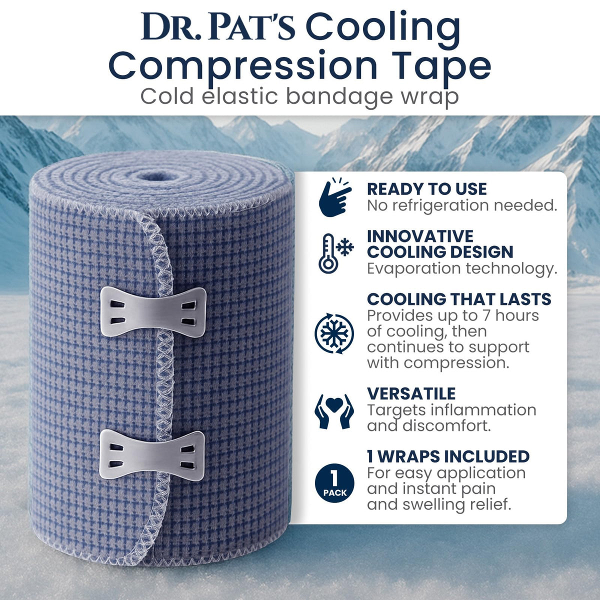 Dr Pat's Ice Tape - Cooling Bandage Wrap Athletic Tape - Compression Instant Cold Compress Wrap with Menthol - Elastic, Athletic for Sore Muscles, Pain Relief Now, Swelling, Recovery, Sports Dr. Pat's buy supplements Au