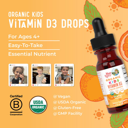 MaryRuth Organics USDA Organic Vitamin D3 Liquid Drops for Kids | 640 IU Vitamin D3 Per Serving | Kids Immune Support & Bone Health Supplement | Formulated for Ages 4-13 | 0.5oz | 30 Servings MARYRUTH'SBuy Supplements Australia