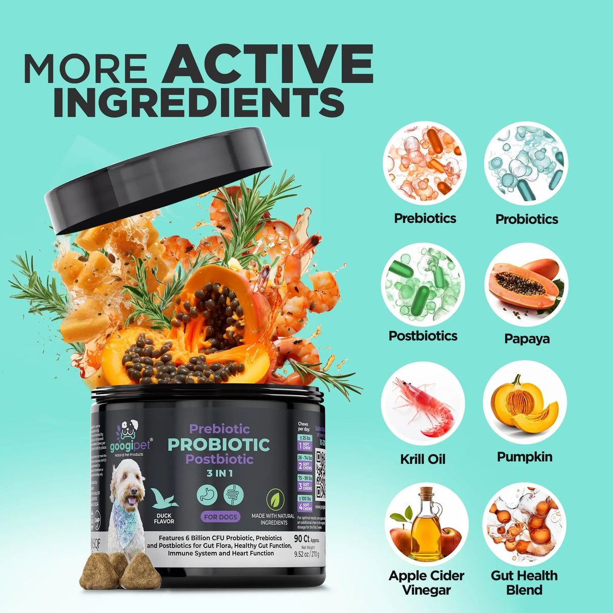 Googipet Probiotics for Dogs Digestive Health - Prebiotics and Probiotics Chews for Dog Yeast Infection Treatment + Digestive Enzymes - Dog Probiotics for Itchy Skin & Ears w/Papaya, Pumpkin, & Fiber GOOGIPET NATURAL PET PRODUCTSBuy Supplements Australia