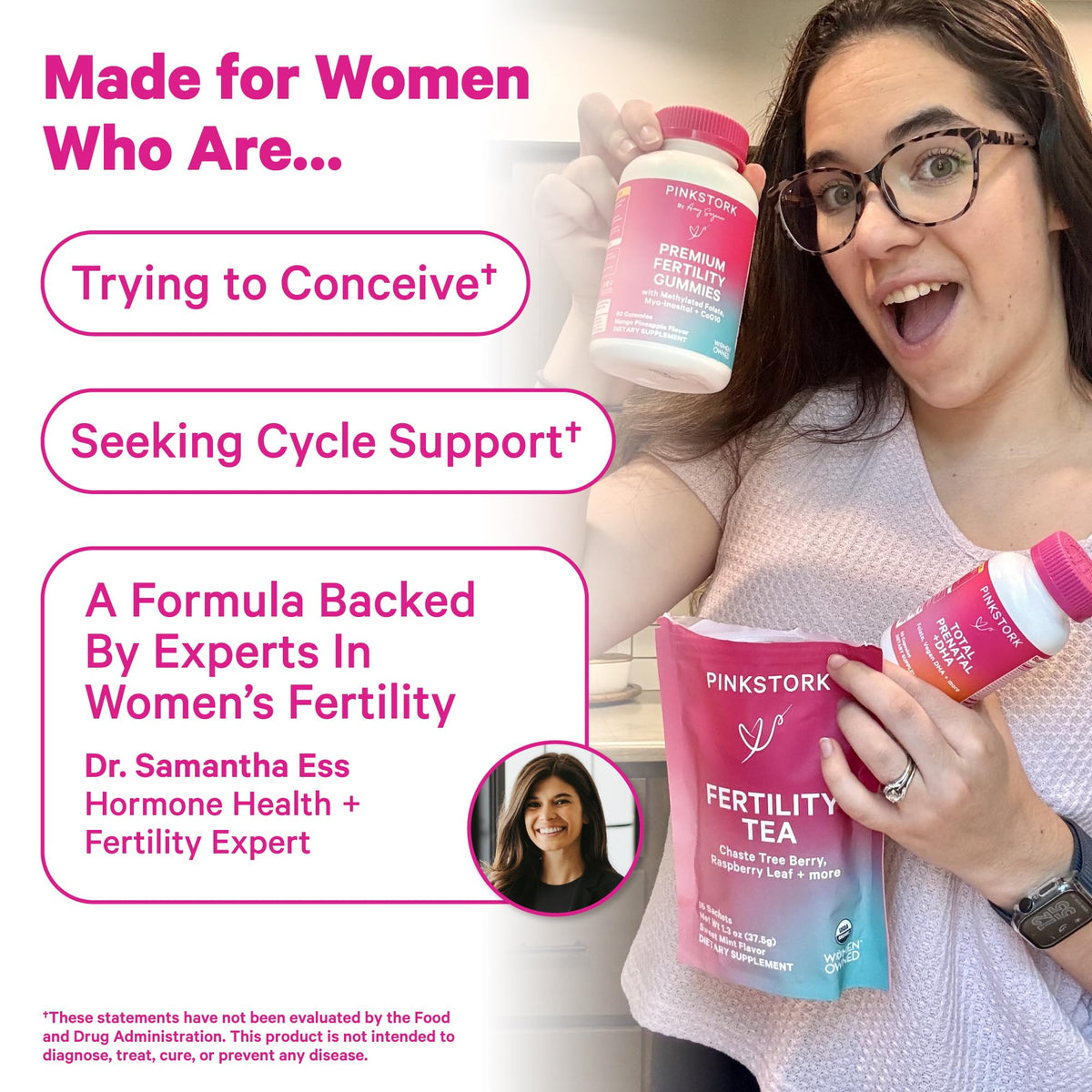 Pink Stork Organic Fertility Tea for Women | Fertility Supplements for Women with Chaste Tree Berry (Vitex) + Red Raspberry Leaf | Hormone Balance Herbal Tea for Conception Support | USDA Organic, Caffeine Free - Sweet Mint, 15 Sachets Pink StorkBuy Supplements Australia