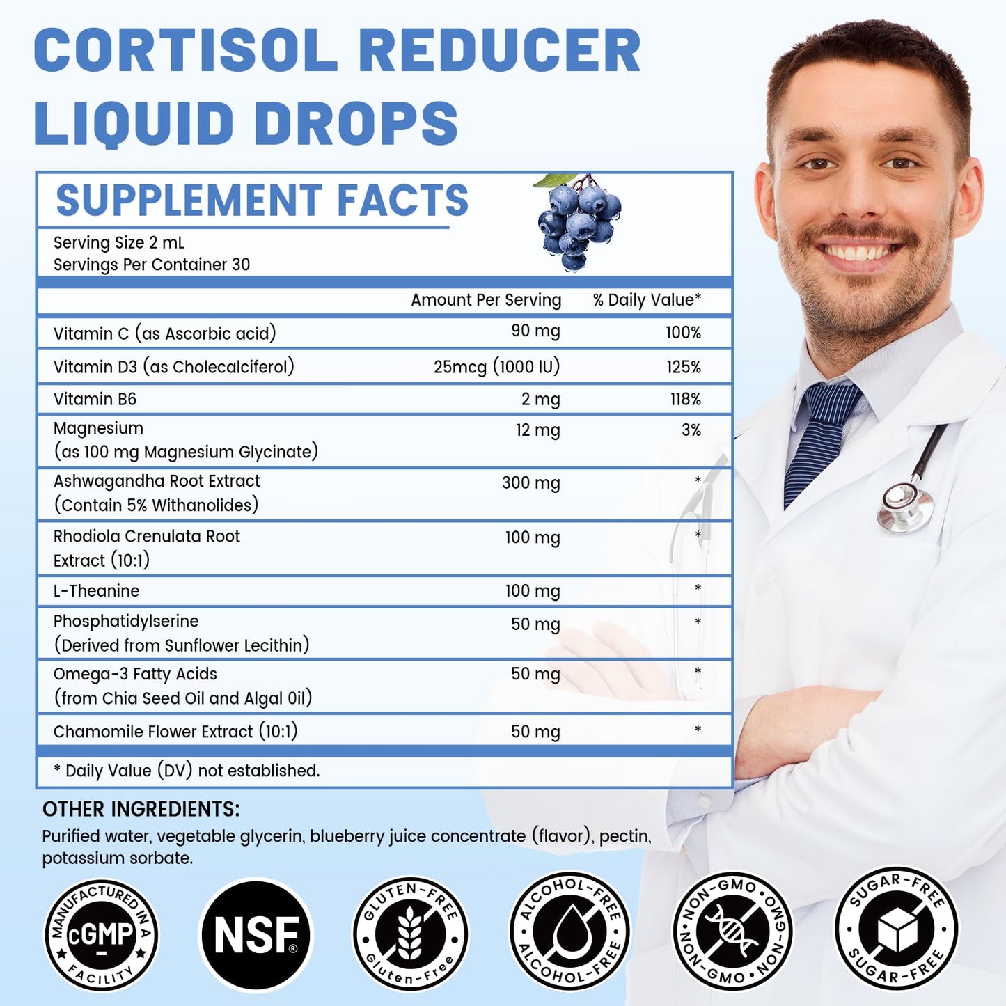 vivcmin 10 in 1 Cortisol Supplements for Women & Men, Cortisol Reducer with Ashwagandha, Magnesium, L-Theanine, Hormone Balance Drops - Sleep & Mood Support, 2 Fl Oz, Blueberry Flavor vivcminBuy Supplements Australia
