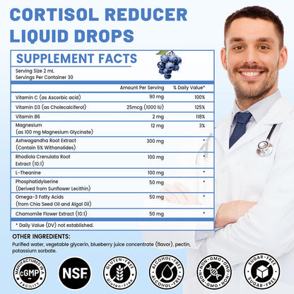 vivcmin 10 in 1 Cortisol Supplements for Women & Men, Cortisol Reducer with Ashwagandha, Magnesium, L-Theanine, Hormone Balance Drops - Sleep & Mood Support, 2 Fl Oz, Blueberry Flavor vivcminBuy Supplements Australia