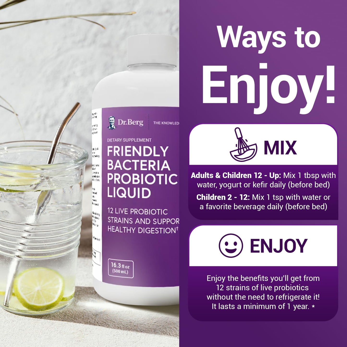 Dr. Berg's Friendly Probiotic Liquid Supplement Drink Mix w/ 12 Live Probiotics Strains Dr. Berg NutritionalsBuy Supplements Australia