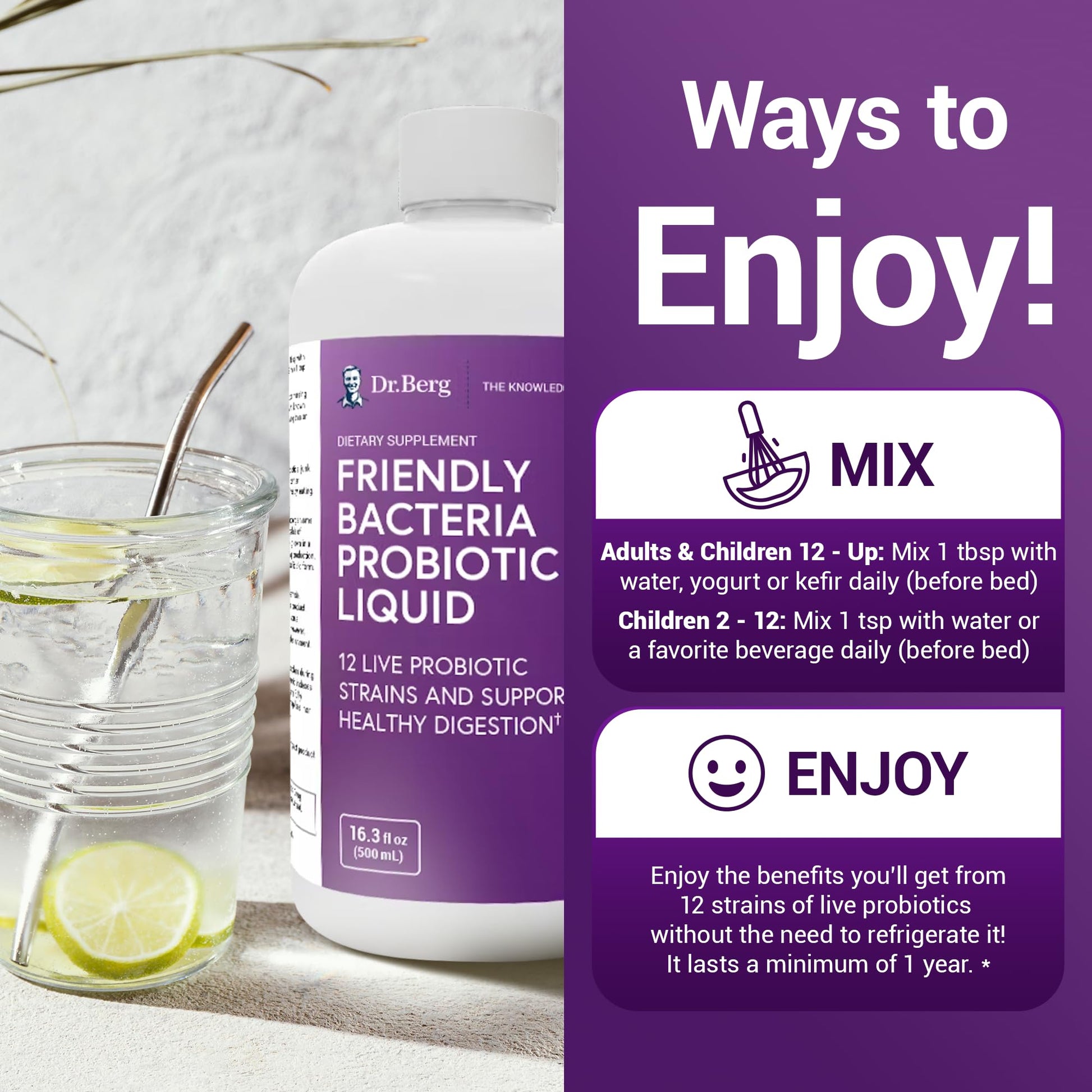 Dr. Berg's Friendly Probiotic Liquid Supplement Drink Mix w/ 12 Live Probiotics Strains Dr. Berg NutritionalsBuy Supplements Australia