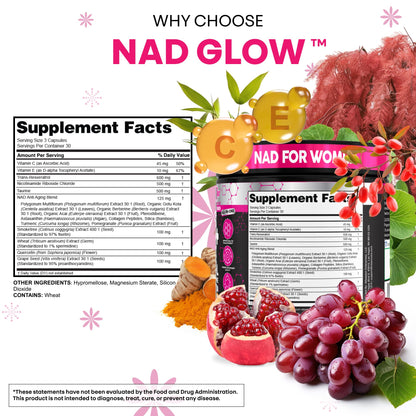 NAD+ Resveratrol Supplement for Women NAD Turmeric Vitamin C Acai Pomegranate Collagen Peptides Nicotinamide Riboside Fisetin Vitamin E Polygonum Multiflorum Berberine 90 Capsules by Clean Nutra Clean NutraceuticalsBuy Supplements Australia