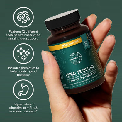 Primal Harvest Probiotics for Women & Men Daily Probiotic Supplement with 12 Strains for Gut & Digestive Health 30 Capsules Primal HarvestBuy Supplements Australia