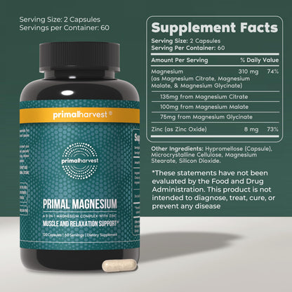Magnesium Supplement Complex 310mg by Primal Harvest with Magnesium Glycinate, Citrate, Malate, and Zinc 120 Capsules Primal Harvest canada supplements