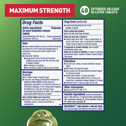 Mucinex DM 12Hr Maximum Strength Chest Congestion & Cough Medicine for Adults, Cold and Cough Medicine for Excess Mucus Relief, 1200 mg Guaifenesin & 60 mg Dextromethorphan HBr, 48 Bi-Layer Tablets Mucinex buy supplements Au