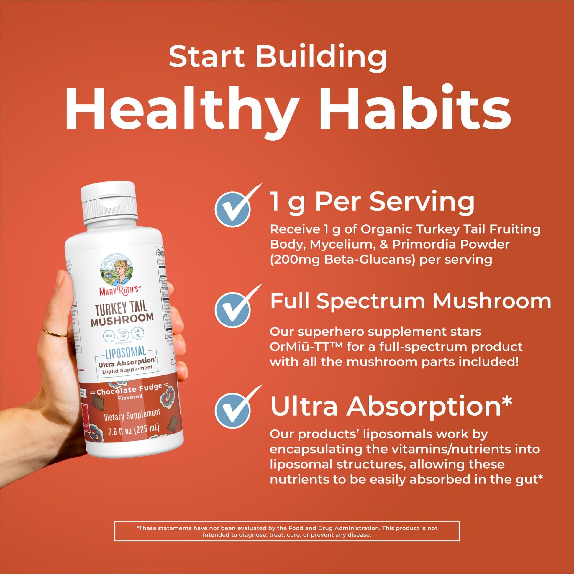MaryRuth Organics Turkey Tail Mushroom Supplement | Ultra Absorption Liposomal | Full Spectrum | 200mg Beta-Glucans Per Serving | Vegan | 7.6 oz | 15 Servings MARYRUTH'SBuy Supplements Australia
