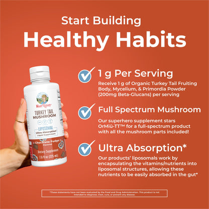 MaryRuth Organics Turkey Tail Mushroom Supplement | Ultra Absorption Liposomal | Full Spectrum | 200mg Beta-Glucans Per Serving | Vegan | 7.6 oz | 15 Servings MARYRUTH'SBuy Supplements Australia