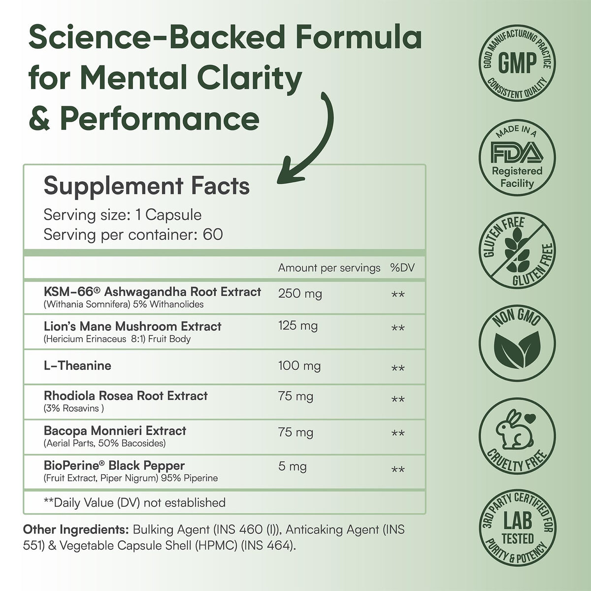 PrimaLeaf Clarity Nootropics Brain Supplement for Focus, Memory, & Stress Relief | Natural Nootropic with KSM66 Ashwagandha, Lions Mane, Bacopa, L Theanine | Cognitive & Mood Support | 60 Veg Capsules PrimaLeafBuy Supplements Australia