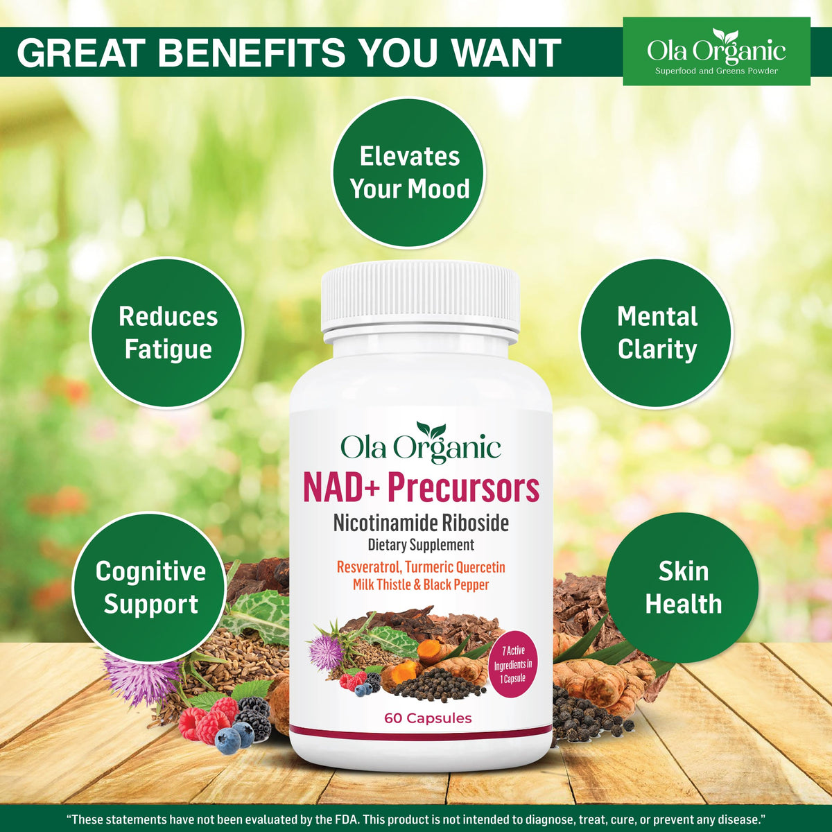 NAD+ Supplement & NAD Booster for Cellular Energy and Healthy Aging – Plant-Based Nicotinamide Riboside (NR) NAD Precursor with Resveratrol, Turmeric, Quercetin, Rhodiola & Milk Thistle – 60 Capsules Ola OrganicBuy Supplements Australia