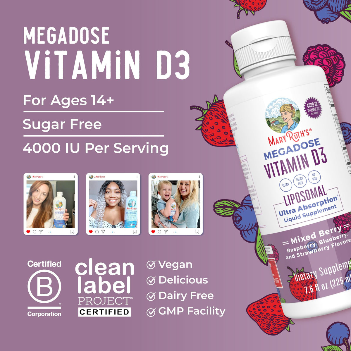 MaryRuth Organics Megadose Vitamin D3 Liposomal | Vitamin D 4000 IU | Ultra Absorption | Immune Support for Adults | Bone Health | VIT D3 | Vegan | Sugar Free | Gluten Free | Non-GMO | 45 Servings MARYRUTH'SBuy Supplements Australia