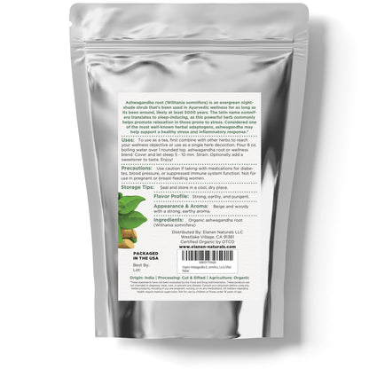Elanen Naturals Organic Ashwagandha Root 4 oz. (113g), USDA Certified Organic Ashwagandha Root Loose Leaf Tea, Dried Withania somnifera, Cut & Sifted Elanen NaturalsBuy Supplements Australia