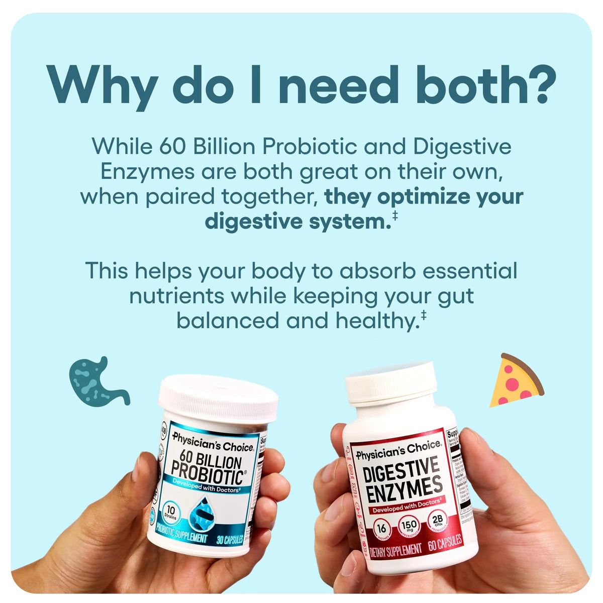 Physician's CHOICE Advanced Gut Health Bundle: 60 Billion Probiotics 30ct + Digestive Enzymes 60ct for Digestive, Gut, and Immune Health Supports Occasional Constipation, Diarrhea, Gas, and Bloating Physician's CHOICEBuy Supplements Australia