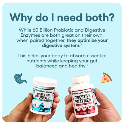 Physician's CHOICE Advanced Gut Health Bundle: 60 Billion Probiotics 30ct + Digestive Enzymes 60ct for Digestive, Gut, and Immune Health Supports Occasional Constipation, Diarrhea, Gas, and Bloating Physician's CHOICEBuy Supplements Australia